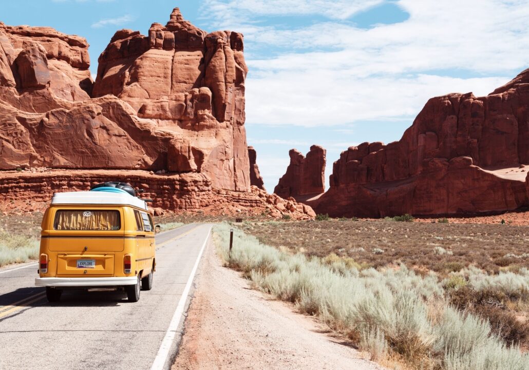 a cool van on a road trip my dream car!